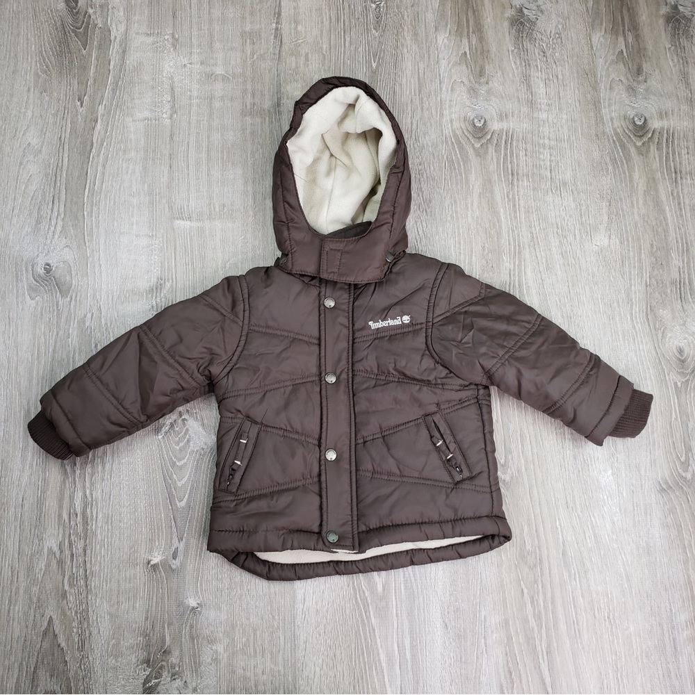Timberland Brown Puffy Coat Detachable Hood Infant Kids Size 18M